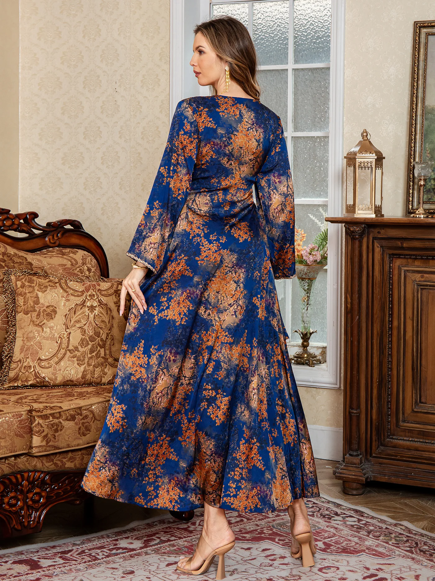 nouvelle robe imprimée musulmane pour femmes, parfaite pour un usage quotidien, élégante, mode moyen orient, abaya en satin, robe longue de dubaï saoudien
