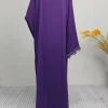abaya violet élégant de dubaï pour femmes musulmanes – intrument conçu avec une pièce de broderie multicolore dans la mode modeste islamique