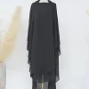 eid mousseline de soie gris noir blanc khimar abaya dubaï luxe islam musulman hijab robes pour femmes jilbab kebaya niqab musulmane femme