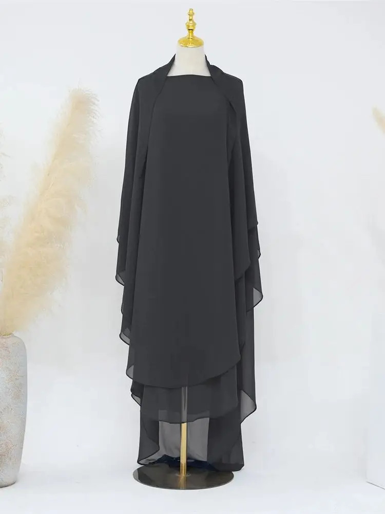 eid mousseline de soie gris noir blanc khimar abaya dubaï luxe islam musulman hijab robes pour femmes jilbab kebaya niqab musulmane femme
