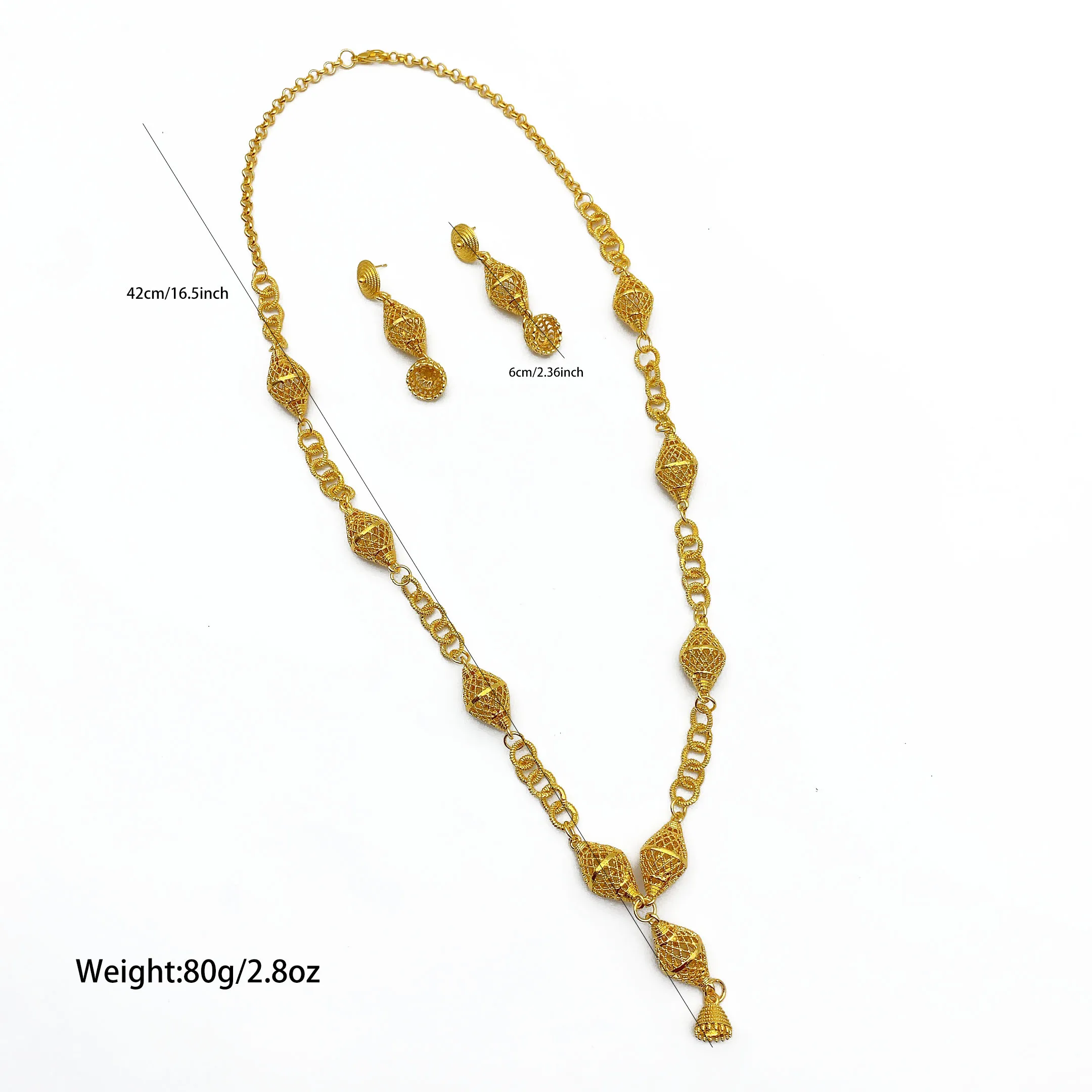 ensemble de bijoux brésiliens plaqués or 24 carats pour femmes, long collier, boucles d'oreilles, bijoux de mariée africaine nigériane de dubaï