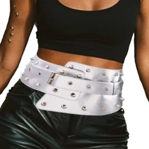 Ceintures larges argentées, ceintures gothiques pour robe, Punk cloutées, Rivets, ceinture cintrée à la mode pour femmes, noir
