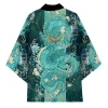 kimono de samouraï traditionnel japonais pour hommes et femmes, cardigan ample vert imprimé dragon anime, manches 3/4, chemise harajuku haori coaplay
