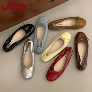 Ballerines peu profondes pour femmes, chaussures de danse à bout rond, à la mode, avec nœud papillon, à enfiler, nouvelle collection 2025 Ballerines peu profondes pour femmes, chaussures de danse à bout rond, à la mode, avec nœud papillon, à enfiler, nouvelle collection 2025