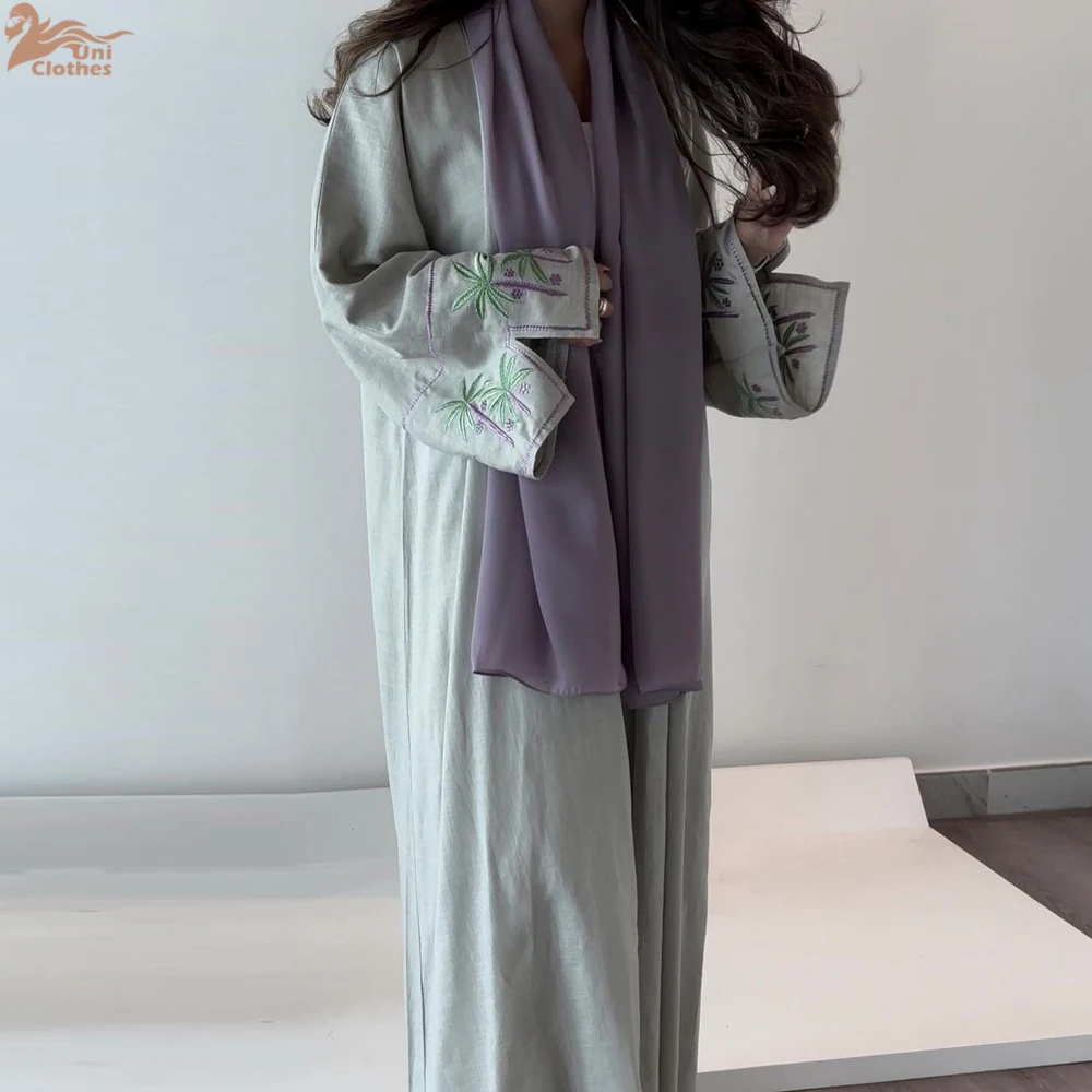 abaya ouverte à manches longues pour femmes musulmanes, kimono ethnique du ramadan, caftan arabe marocain, broderie solide modeste, turquie