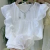chemisiers blancs à col rond pour femmes, chemises à volants, chemisier d'été vintage, mode 2025
