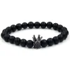 bracelet minimaliste en pierre sablée noire, mode européenne et américaine, couronne en zircon incrusté, bijoux de couple, cadeau de vacances