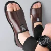 sandales pour hommes marque chaussures décontractées en plein air mode chaussons pour hommes chaussures de plage confortables haute qualité en cuir hommes sandales plates