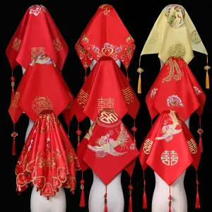 Chinois Traditiona mariage mariée rouge couvre-chef mariage foulard rouge foulard Style chinois Xiuhe costume mariage couvre-chef