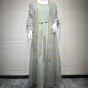 musulman élégant vert brodé abaya broderie motifs floraux conception de ceinture pour les mariages des Émirats américains de dubaï célébrations du ramadan formelles