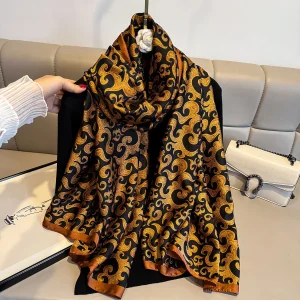 Femmes luxe écharpe marque doux Satin bandeau Hijab imprimer grande écharpe Turban Foulard été plage étoles enveloppes châle