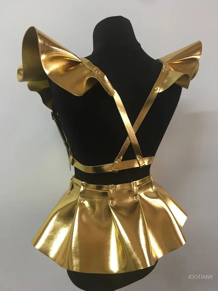 Ceinture gothique en cuir holographique pour femmes, bretelles, spectacle sur scène, Cosplay, jupe Pu Sexy, ceinture multicolore, Costume 2025