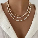 Collier ras du cou en perles naturelles plaqué or 18 carats, bijoux pour femmes, élégant, minimaliste, superposé, bijoux de plage d&rsquo;été, cadeau