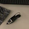sandales décontractées en cuir pu pour femmes noires, mode fille, strass, talons plats à enfiler, bout pointu, élégantes, slingback