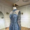 serene hill – robe de soirée trapèze bleue de luxe, personnalisée, avec perles, hijab, modeste, pour femmes musulmanes, robe de soirée de mariage, 2026, cla72704