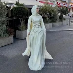SSYTENS robes de soirée modestes avec Hijab à manches longues Cape robe de soirée de mariage musulmane à la main fleur robes de soirée personnalisées
