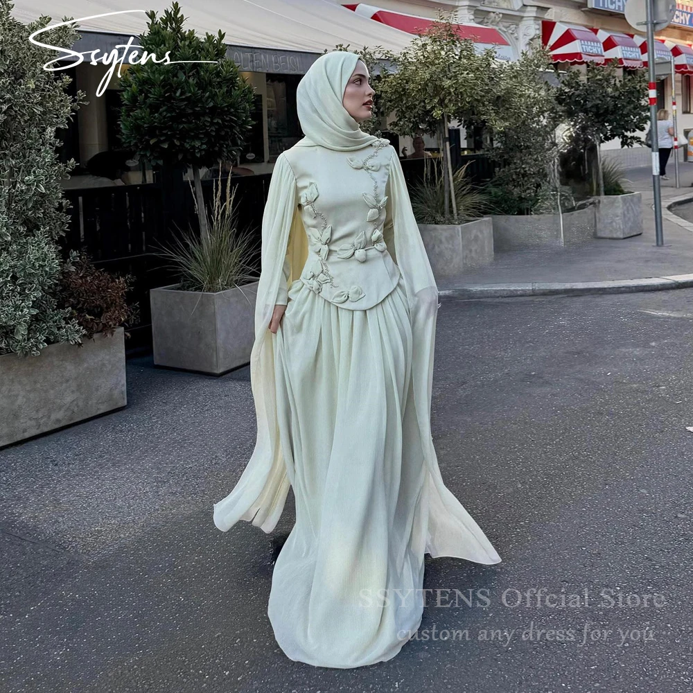 SSYTENS robes de soirée modestes avec Hijab à manches longues Cape robe de soirée de mariage musulmane à la main fleur robes de soirée personnalisées SSYTENS robes de soirée modestes avec Hijab à manches longues Cape robe de soirée de mariage musulmane à la main fleur robes de soirée personnalisées