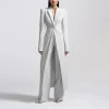 blazer beige à revers patricia pour femme, manteau long, costumes formels de mariage, veste et pantalon de bureau, 2 pièces