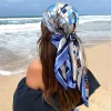foulard de tête en soie pour femmes, foulard de luxe à la mode pour cheveux, châle en satin, foulard carré de 90cm, bandana cheveux
