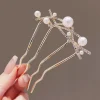 Peignes à cheveux ondulés en perles et strass, Style français, haut de gamme, élégant, Style forêt, épingle à cheveux en forme de U, tête de chignon pour femmes, fermoir en métal
