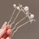 Peignes à cheveux ondulés en perles et strass, Style français, haut de gamme, élégant, Style forêt, épingle à cheveux en forme de U, tête de chignon pour femmes, fermoir en métal