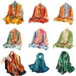 Châle en Satin de soie multicolore pour femmes, enveloppe Hijab, écharpe Pashmina, Turban islamique, Tippet, nouveau Style, étoles, châles, 2024