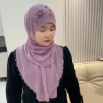 Chapeaux Hijab pour femmes, mode musulmane, chapeau à pampilles en perles avec tissu doux en diamant, facile à porter, casquettes violettes pour le travail intérieur et extérieur