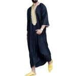 Hommes musulmanes mode d&rsquo;été Robe ample Islam caftan hommes vêtements dubaï luxe musulman Abaya musulman col en v à manches courtes impression