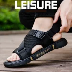 Sandales d&rsquo;été pour hommes, chaussures décontractées tissées confortables, sandales de plage en plein air, mode antidérapante, semelle souple, pantoufles pour hommes, taille 39-45