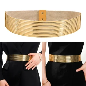 Ceinture taille dorée pour femmes, boutons dorés, robe chemise, ceinture serrée, accessoire pour femmes
