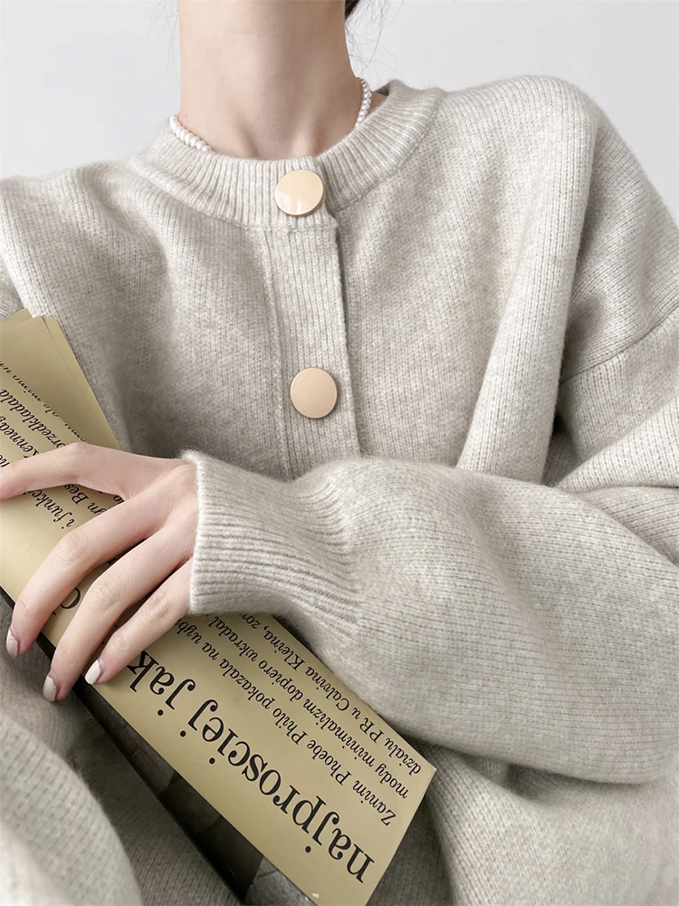 AOSSVIAO-Cardigan à col rond pour femme, couleur unie, simple boutonnage, collection automne hiver AOSSVIAO-Cardigan à col rond pour femme, couleur unie, simple boutonnage, collection automne hiver