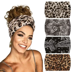 Bandeaux de Yoga pour femmes, larges, épais, extensibles, style Boho, Turban africain noué, bandeaux léopard