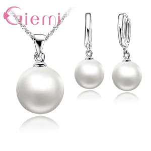 Ensemble de bijoux de luxe en argent regardé 925 pour femme, 3 options de documents, perle blanche, noire, rose, collier, pendentif, boucles d&rsquo;oreilles, cadeau