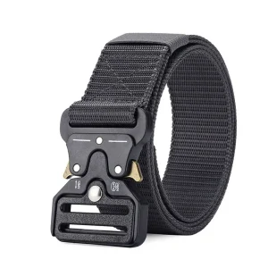 Ceinture tactique à boucle en plastique pour hommes, oreilles dorées, ventilateur militaire multifonctionnel, ceinture en toile, ceinture d&rsquo;entraînement en faux nylon pour l&rsquo;extérieur