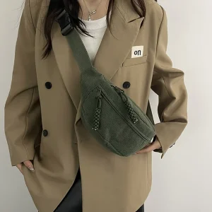 Sacs de ceinture en velours côtelé décontractés pour femmes, sac banane à la mode, sac de taille banane, sac à main de hanche, sac à bandoulière de poitrine, poche