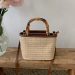 Sacs à main de voyage en paille pour femmes, sacs à bandoulière simples, poignée en bois à la mode, été initié, E27