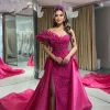Robes de soirée de luxe pour femmes arabe dubaï personnalisé épaules dénudées cristal paillettes une ligne longue Fuchsia robe de soirée de fiançailles