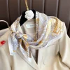 foulard carré imprimé floral de luxe pour femme, sac à mains, bandeau en satin doux, hijab, bandeau de sauna