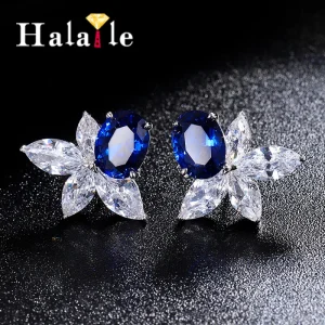 Halaile S925 argent Sterling Zircon bijoux haute teneur en carbone diamant polychrome boucles d&rsquo;oreilles à la mode bijoux fins femmes cadeau élégant