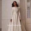 robe de mariée arabe moderne pour femmes, personnalisée, col bateau, manches longues, traîne de balayage, dos ouvert, ligne a, robe de mariée