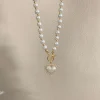 blanc imitation perle collier femmes cristal pierre coeur pendentif mignon fille bijoux collier collier femme