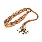 Corde de cire pour femme, corde de taille, Style bohème, ceinture à nœud tissé avec glands, décors de perles en bois, chaîne de taille de Style ethnique, vacances