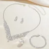 ensemble de bijoux de mariée de luxe à la mode, collier et boucles d'oreilles en zircon élégant, bracelet exquis, collier en strass pour filles