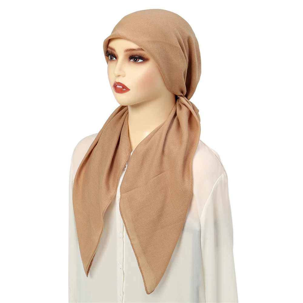 musulman hijab turban pré attaché chapeau femmes couleur unie longue queue bonnet chimio casquette perte de cheveux tête écharpe wrap bonnets turbante mujer
