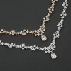 ensemble de boucles d'oreilles et collier de luxe classique, ensemble de bijoux vintage scintillant en strass, accessoires de mariée élégants, vêtements de mariée