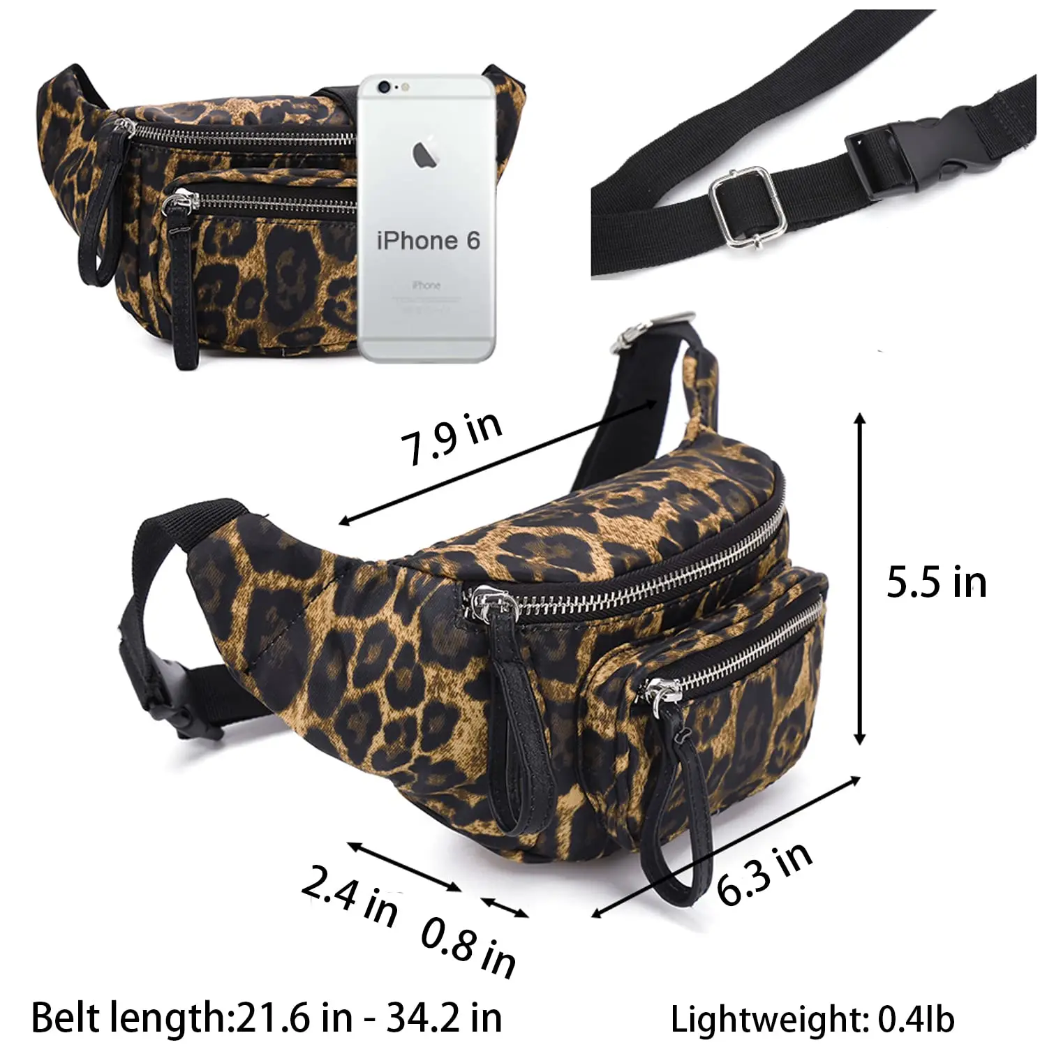 Sac banane imprimé léopard vintage pour femme, sac de taille portable pour femme