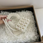 Petite pochette carrée creuse avec perle pour femme, sacs de soirée, pochette de mariée à boucle, sacs de soirée de luxe