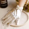 gants Élégants en satin avec perles pour femme, accessoires de banquet de mariage, courts, pour la conduite, blanc et noir, pour patients