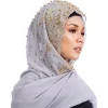 premium mousseline de soie hijabs écharpe miroitant or paillettes perles hijab pour femme musulmane foulard châle enveloppement léger