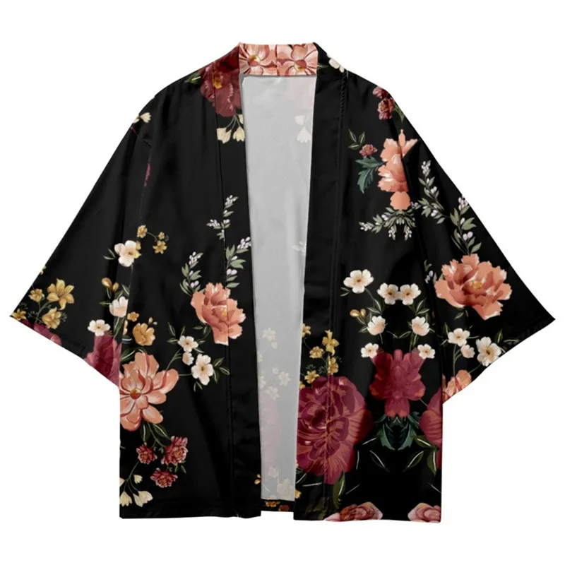 kimono yukata imprimé floral pour hommes et femmes, cardigan, chemisier ample, haori, vêtements anime asiatiques, chemise kimono japonaise harajuku